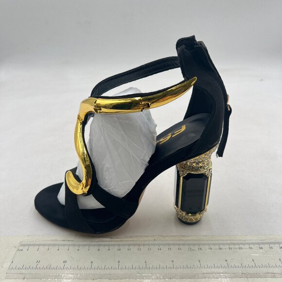 FSJ Gold S Open Toe Stylish Sandals Ankle Strap Crystal Heels Wedding Party Shoe - Picture 2 of 8